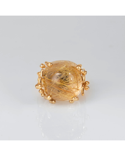 Ole Lynggaard Copenhagen Ring BoHo Ring Large in Gold with Rutile Quartz and Diamonds (watches)